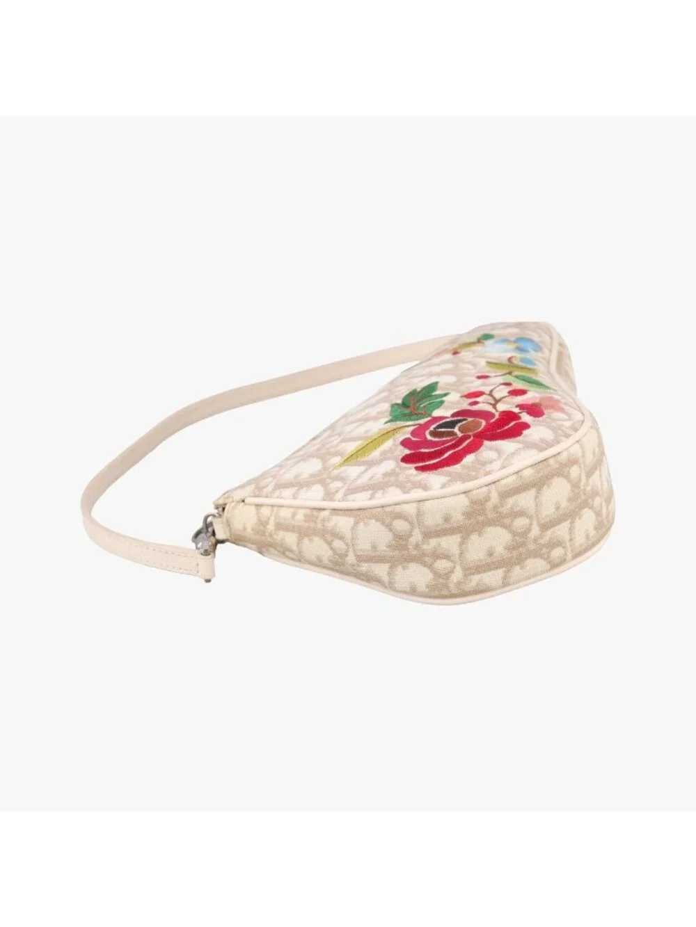 Dior Saddle Beige Canvas Flower Embroidery MC Shoulder